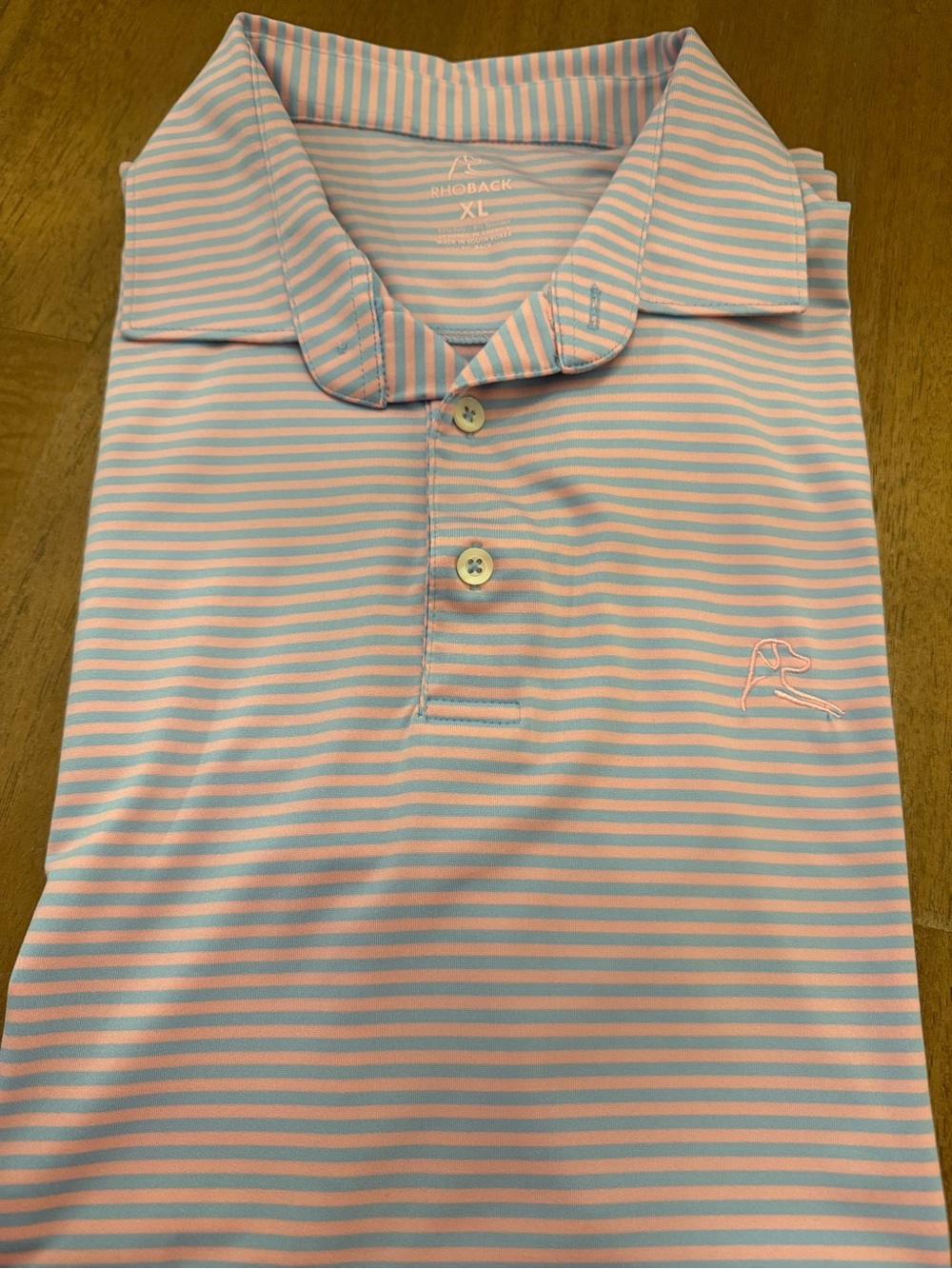 Rhoback Men’s Pink and Light Blue Stripe Polo